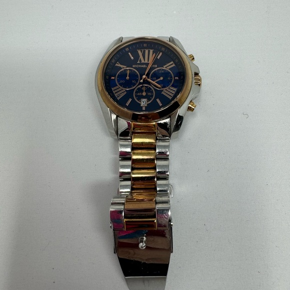 ππ Michael Kors ππ Bradshaw Gold Pink Navy Silver Watch - Gently Used! - Picture 3 of 13